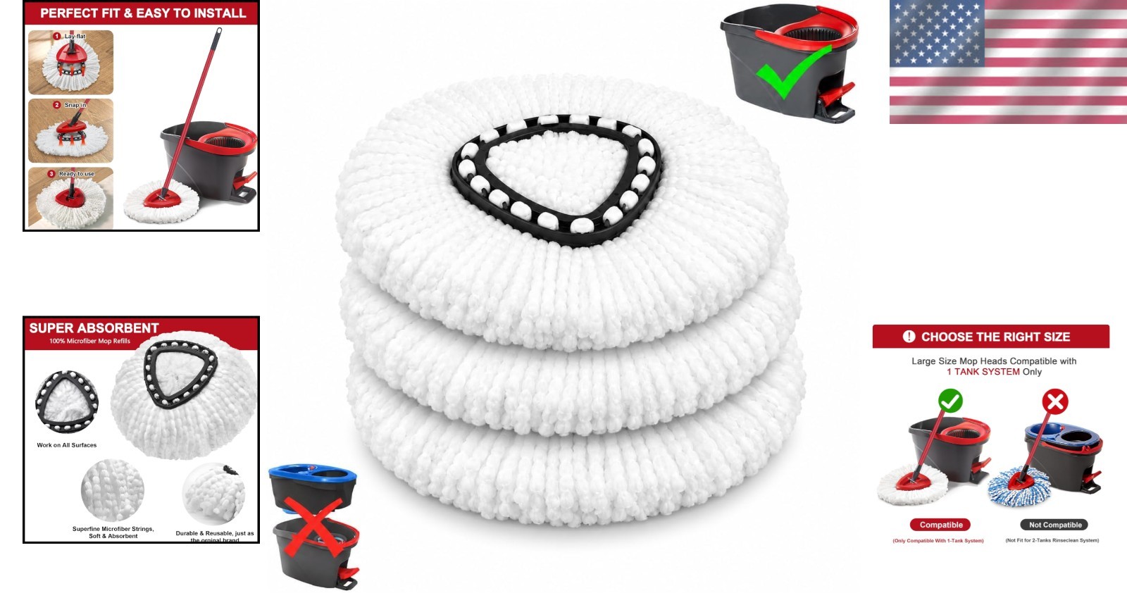 High-Quality Microfiber Mop Head Replacements for 1-Chamber O-Cedar Mops