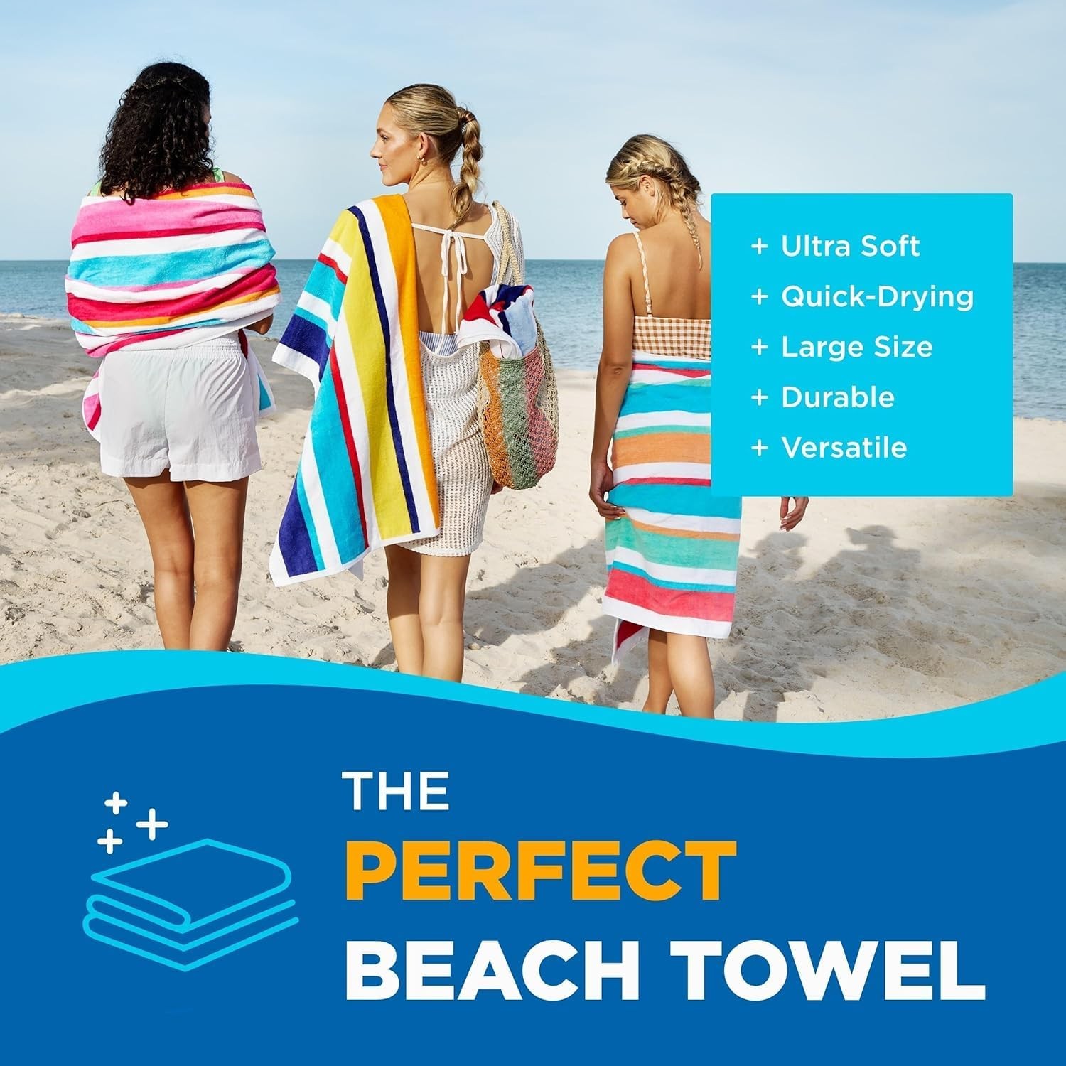 Ben Kaufman Joey Velour Colored Classic Multi-Color Stripe Beach & Pool Towel –