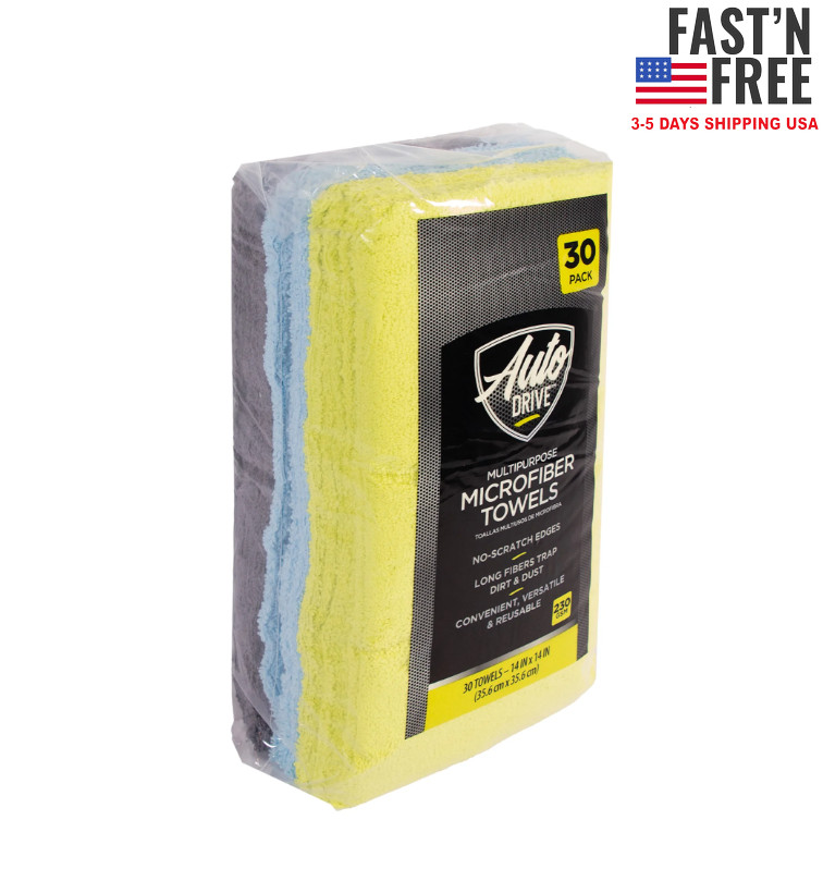 Auto Drive Multipurpose Microfiber Towels 14″” x 14″” Multicolor 30 Pack