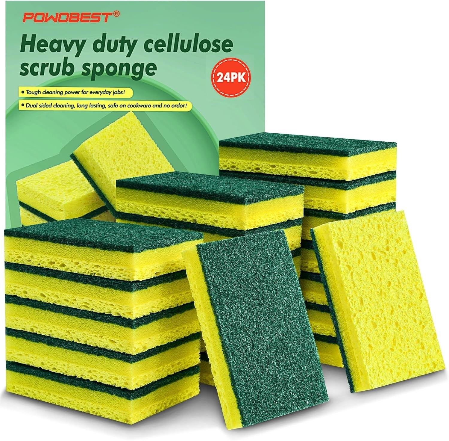 24 Pack Heavy-Duty Dual-Sided Scrub Sponges – Gentle & Tough Cleaning Options