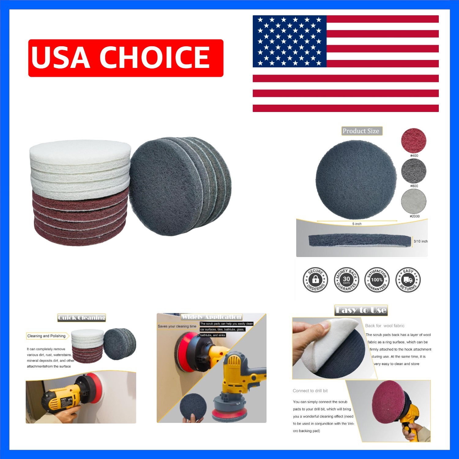 15 PCS 5 Inch Hoop and Loop Multipurpose Scrubber Scouring Pads – Flocking Sc…