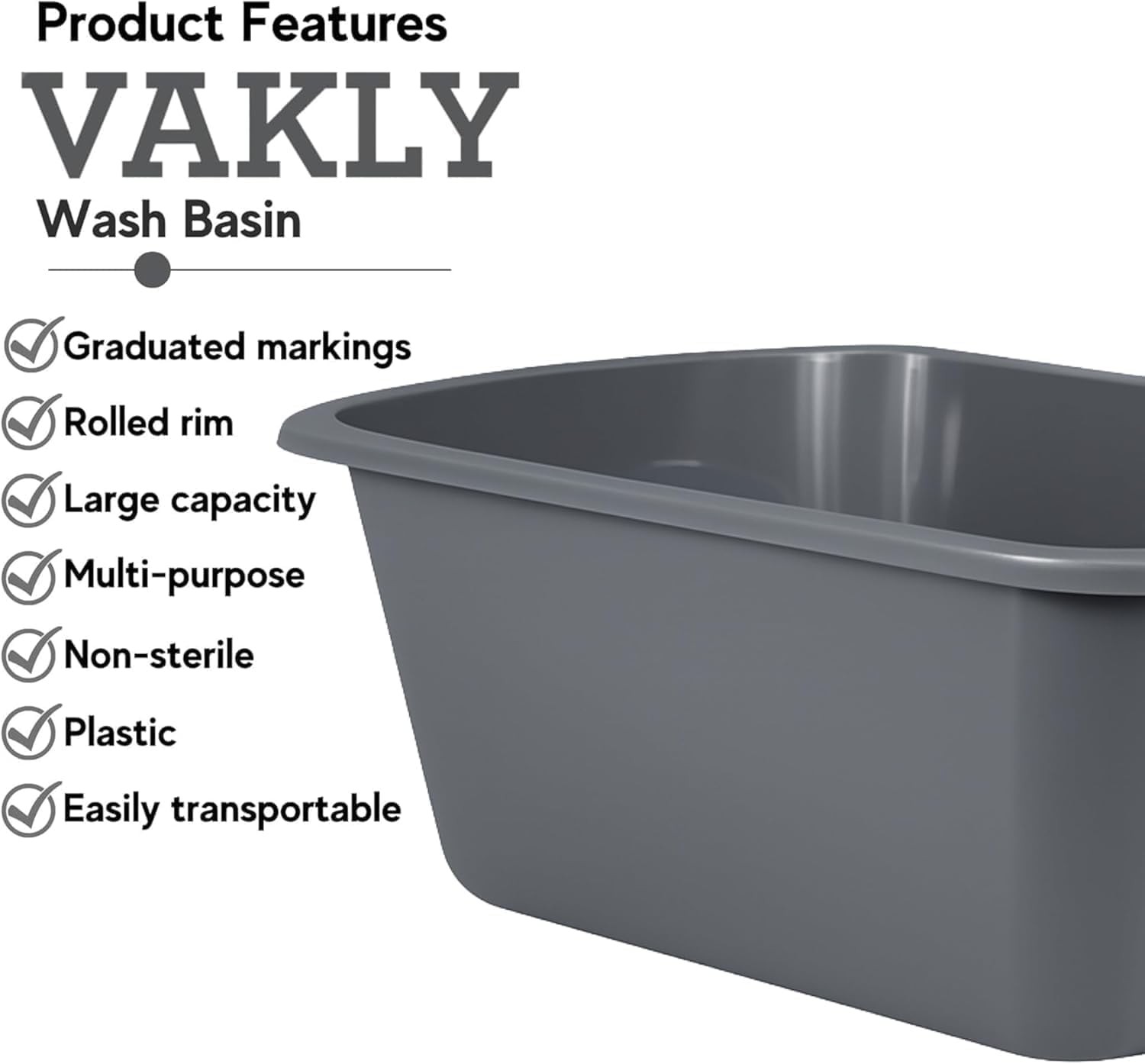 Wash Basins – Rectangular Plastic 7-Quart Graduated Hospital Soaking Tub with