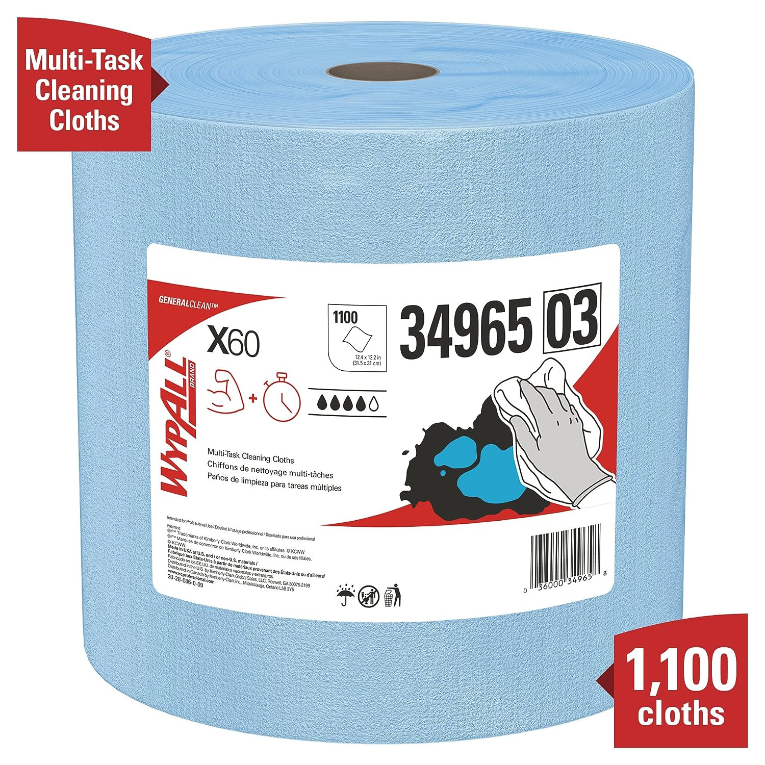 Generalclean X60 Cloths Multi-Task Cleaning Wipes, Jumbo (34965), Strong and Abs
