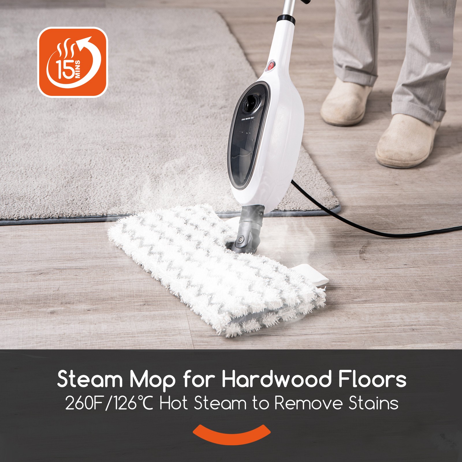 10-in-1 Steam Mop 15s Fast Heat & 270° Flip Head for Hardwood Tile & Sofa