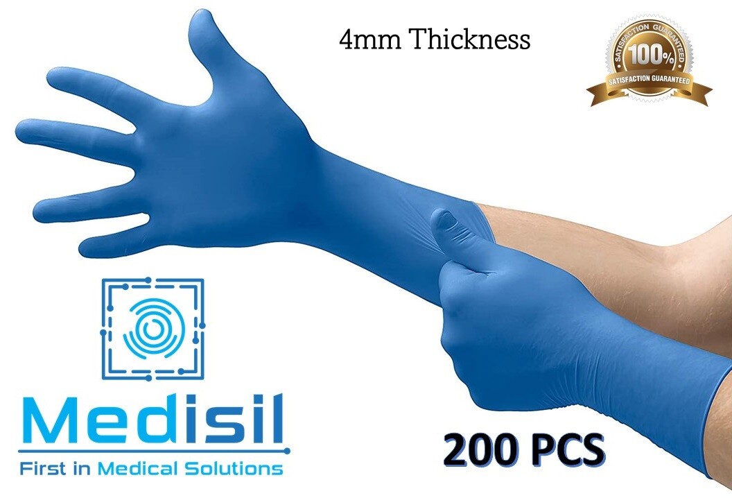 MediSil Disposable Nitrile Gloves 4mm Thickness Powder Free & Latex Free 200pack
