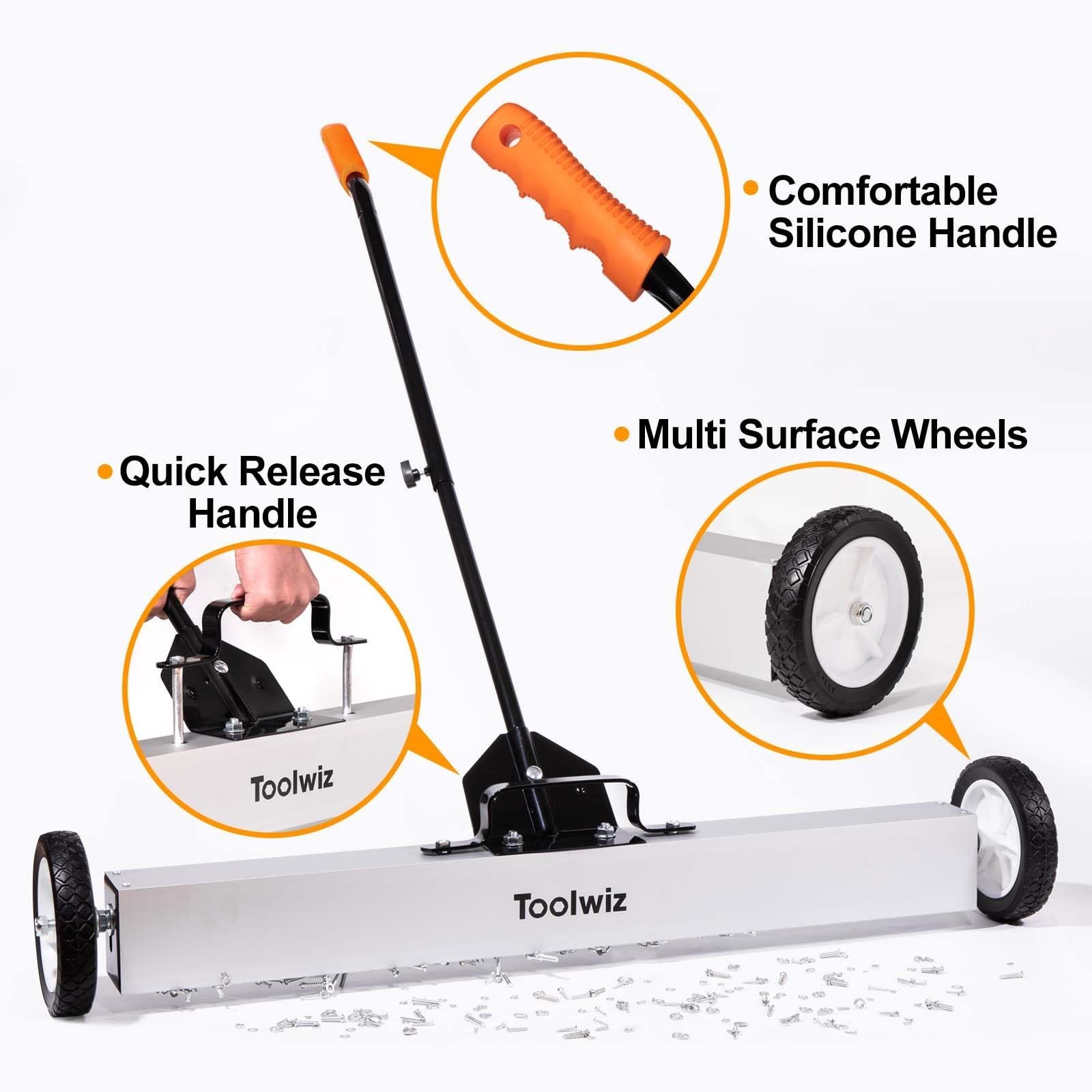 36″ Magnetic Sweeper with Wheels – 50 lbs Capacity, Heavy Duty Floor Tool, Teles