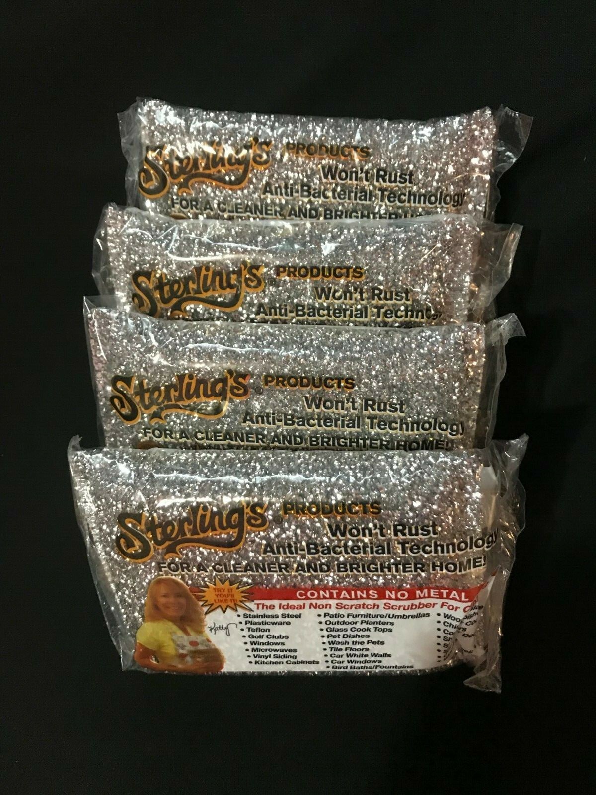 4 SILVER Sterling NonScratch Scrubbers Sterlings AntiBacterial Sponges Scrub Pad