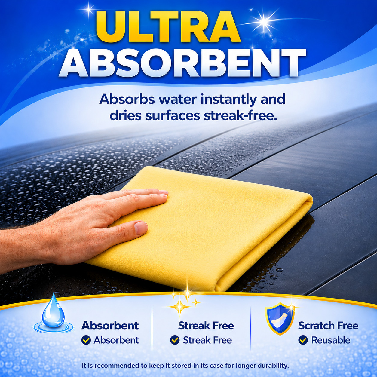Magic Towel DRT Shammy Chamois Car Drying Towel 34×25 XL Scratch-Free Absorbent
