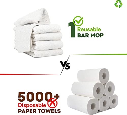 Terry Bar Mop Towels (Value Pack of 60) Size 14″x17″ (White) – Absorbent and
