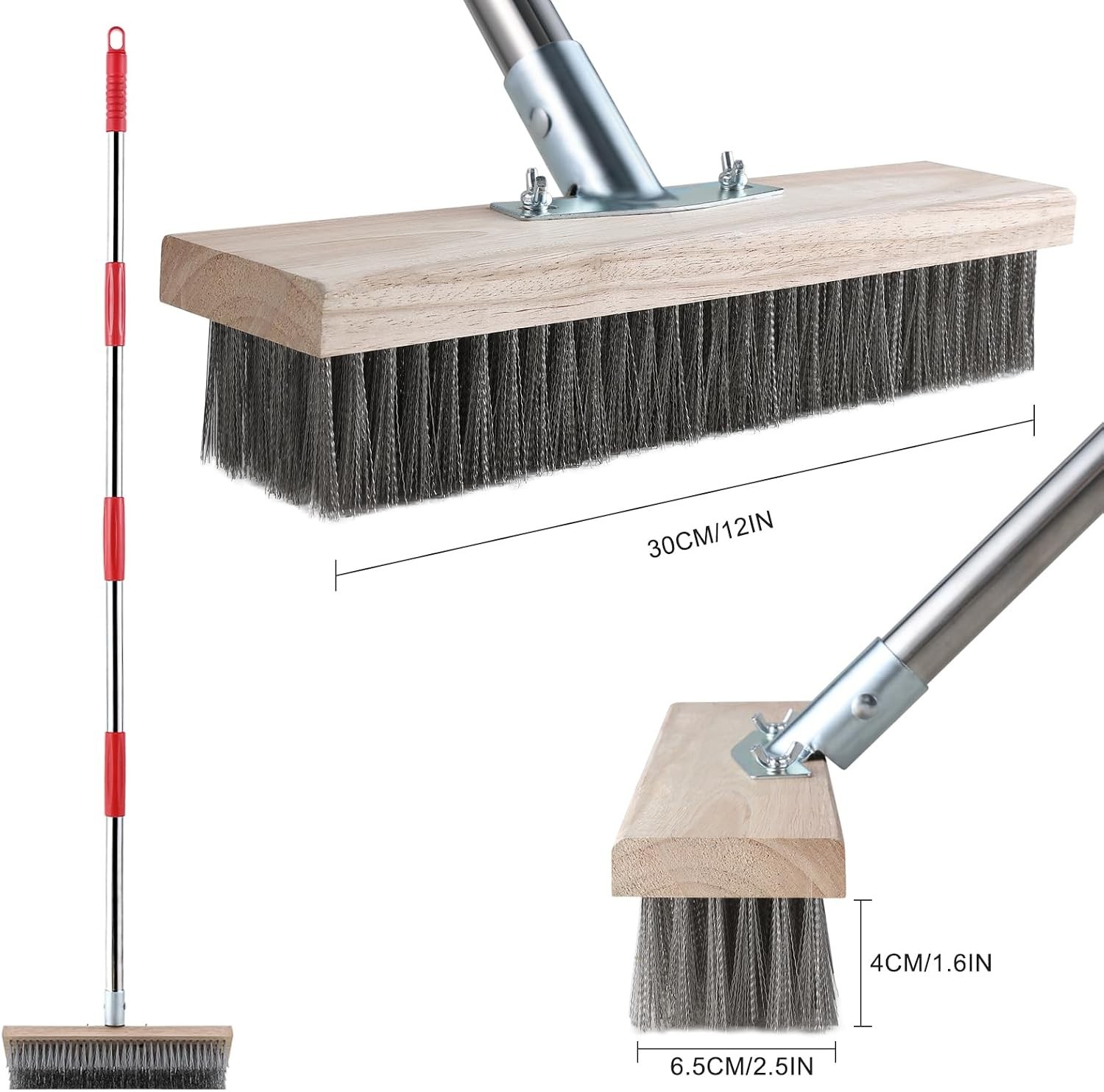 Heavy Duty Wire Broom with Telescopic Handle57IN, Stiff Metal Bristle Brush f…