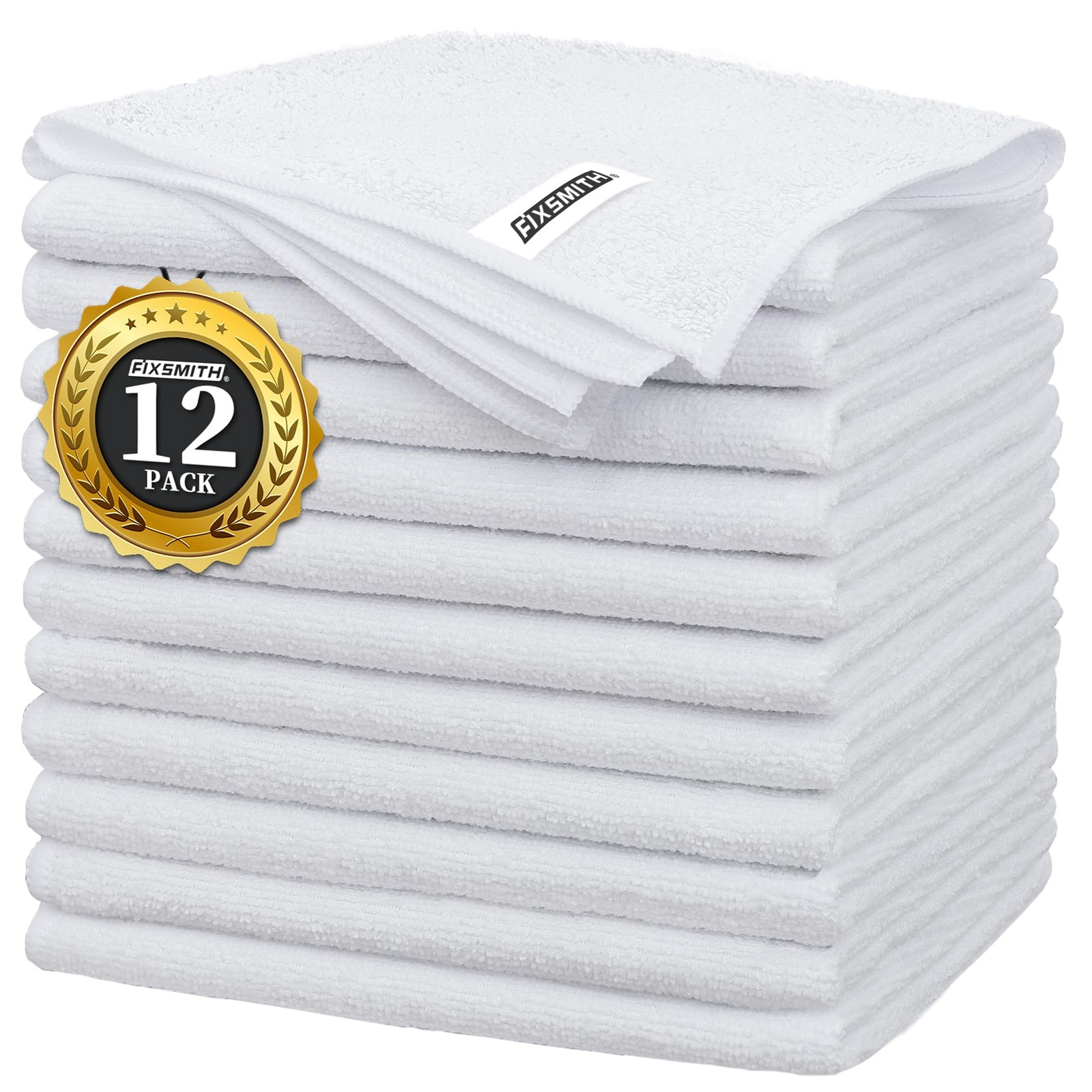 FIXSMITH White Microfiber Cleaning Cloth -Pack of 12, Highly 12pk,