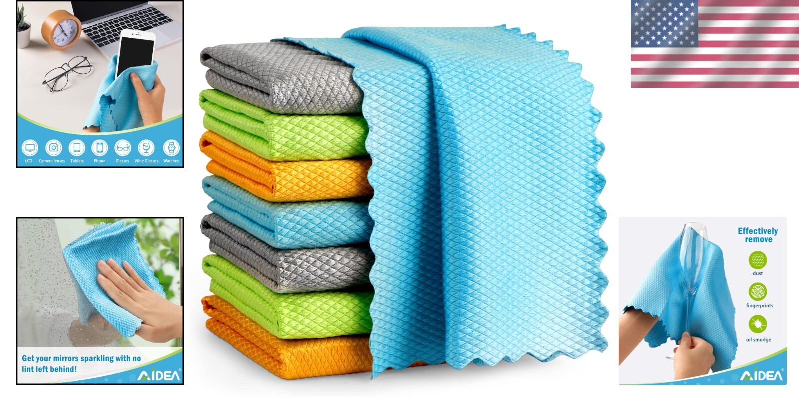 12″x12″ Microfiber Glass Cleaning Cloths – Absorbent, Machine Washable, 8PK