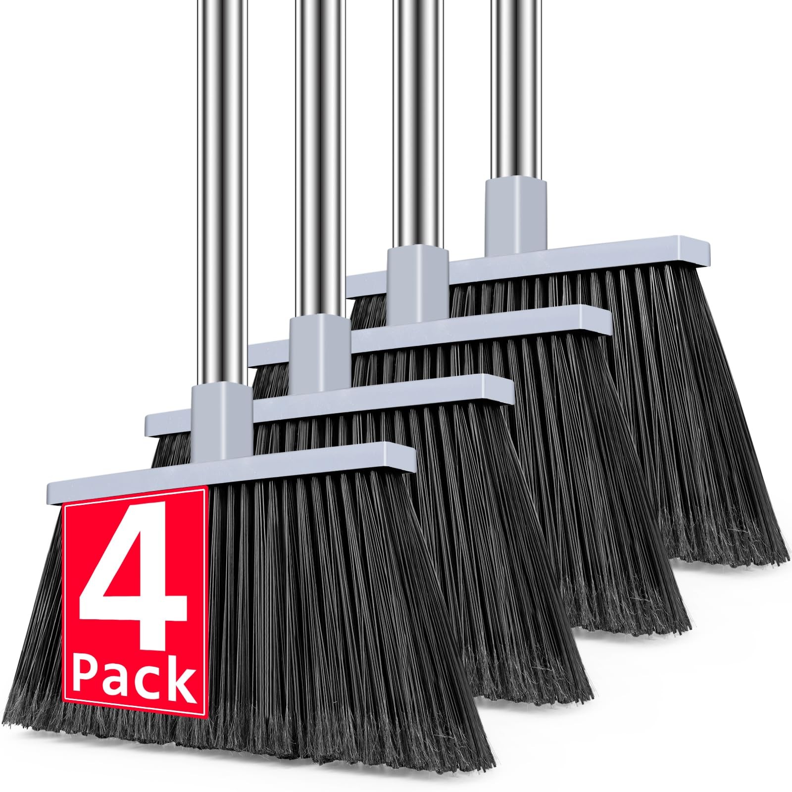 PBHEPJ Broom, 4 Pack Outdoor Broom for Floor Cleaning, 58″ Long Stainless Ste…