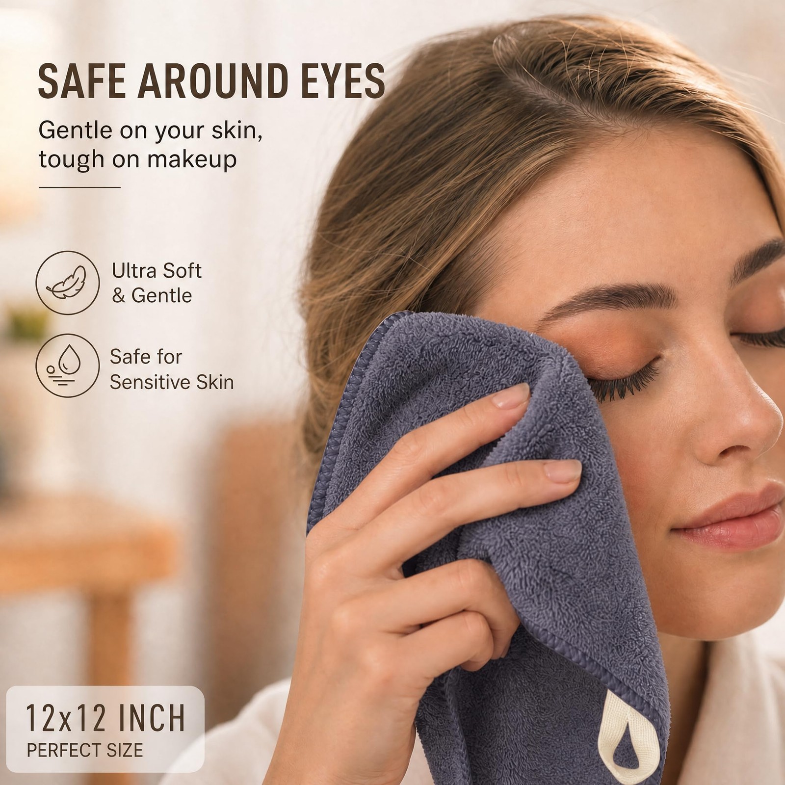 Nugilla Makeup Remover Cloth 12 x 12 Inch, Reusable 1 Count (Pack of 8), Grey