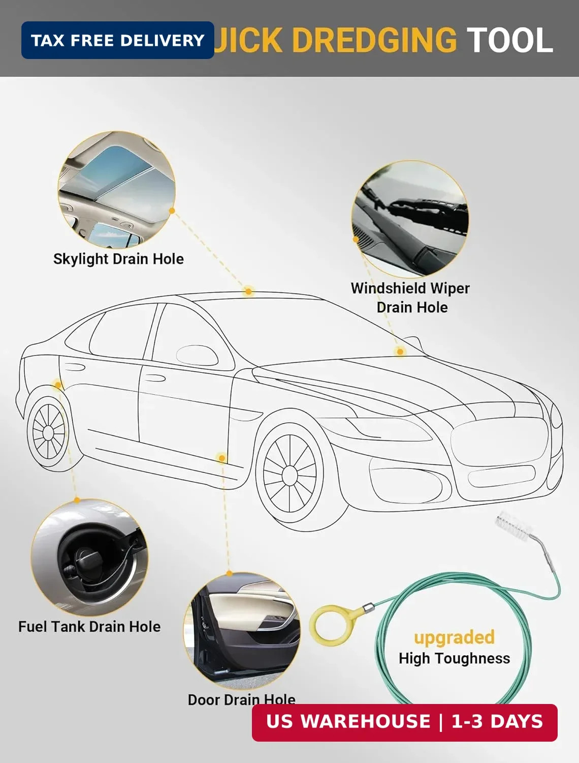 Upgraded Auto Sunroof Drain Cleaning Tool, 120 Inch Long Flexible Drain Brush Pi
