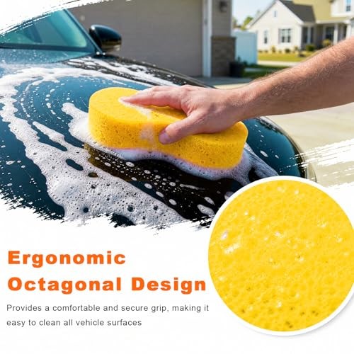 3 PCS Car Wash Sponge, Easy-Grip Large Auto Body Window Cleaning Yellow