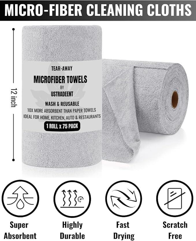 USTRADEENT Pack Of 6 Microfiber Cleaning Cloth Roll 12×12 Inches -75 Pack