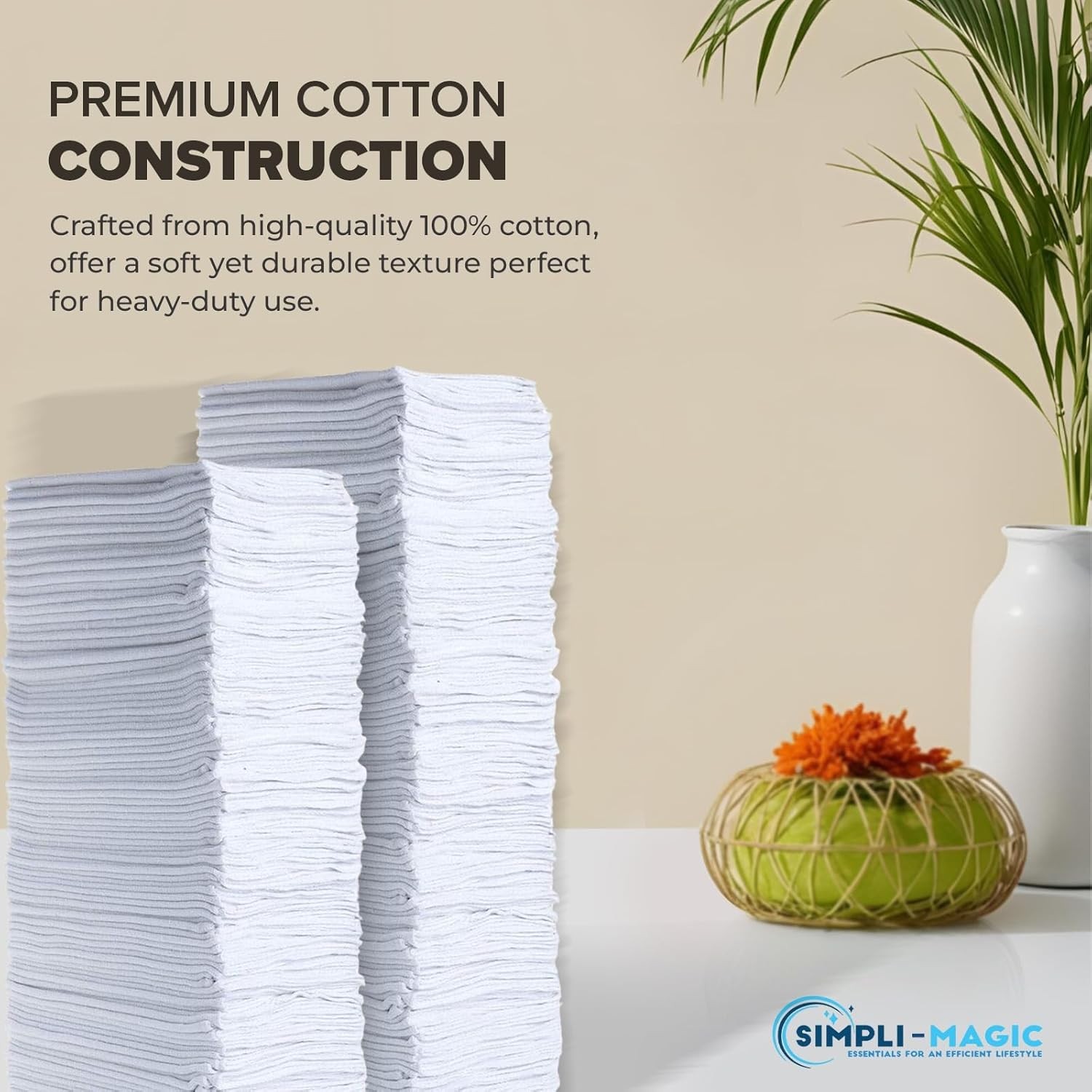 Simpli-Magic Cotton Shop Towels 14″x12″ (100 Pack) – Reusable Cleaning Shop Rags