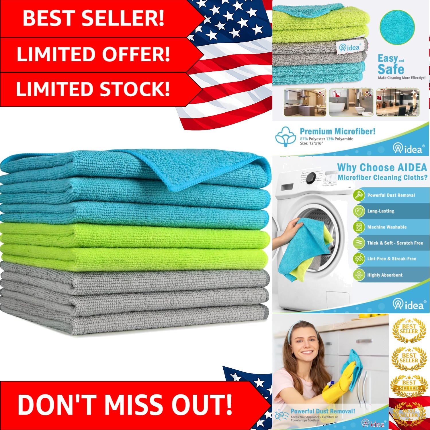 8-Pack Multi-Colored Microfiber Towels – Soft, Absorbent, Streak-Free & Reusable