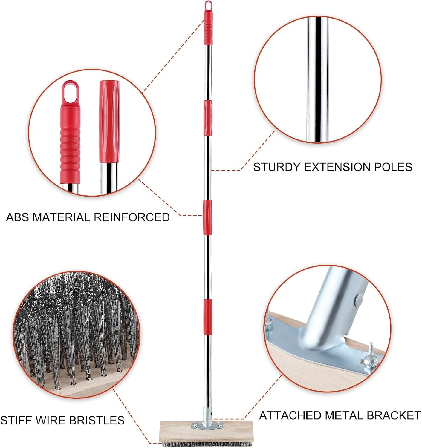 Heavy Duty Wire Broom with Telescopic Handle57IN, Stiff Metal Bristle Brush f…