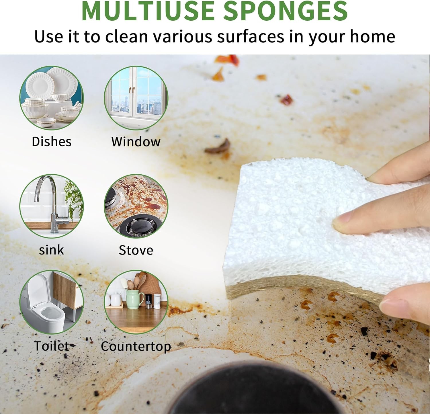 Natural Kitchen Sponge 9 Pack Biodegradable Compostable Cellulose Coconut