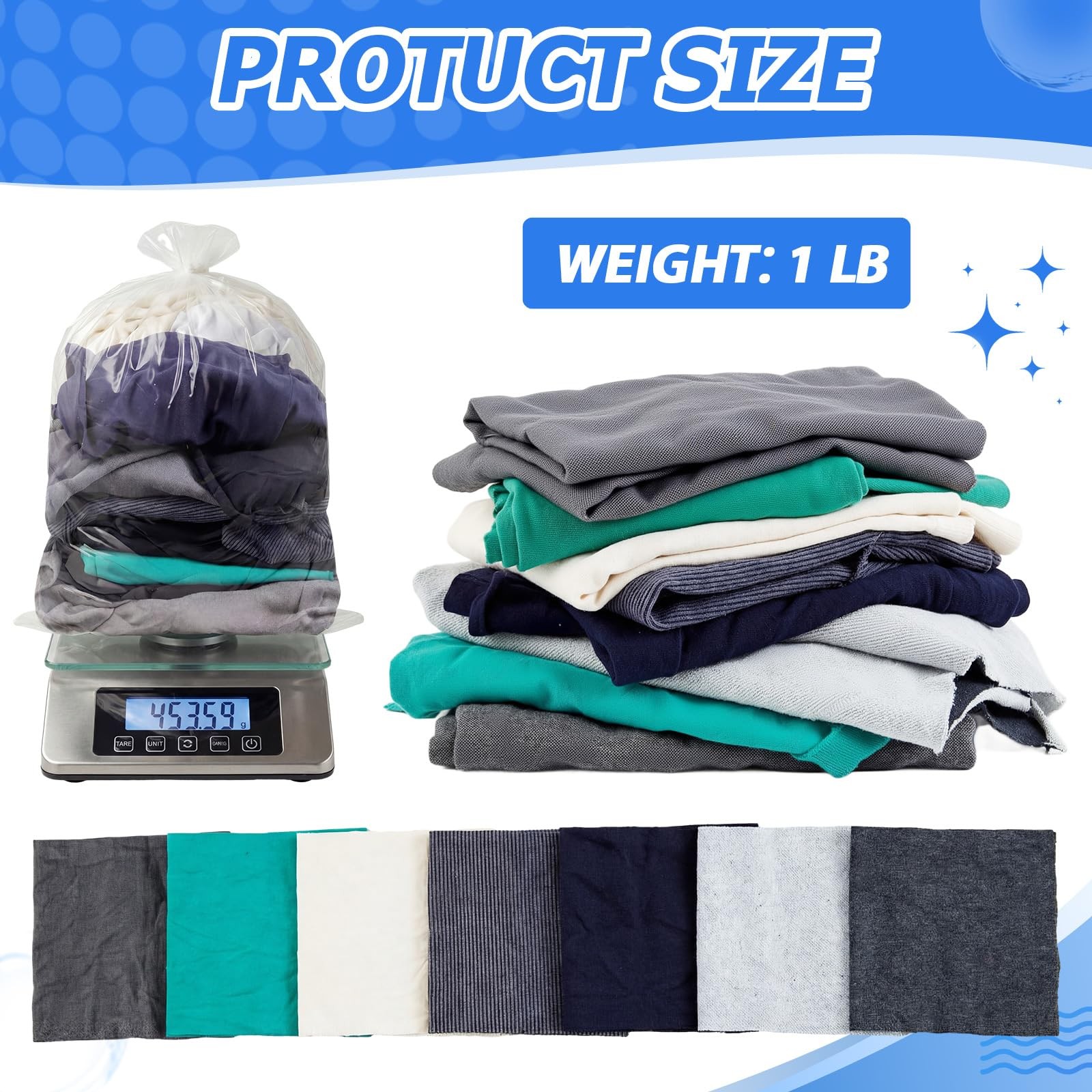 1 lb Mixed Colors T-Shirt Bag of Rags Cleaning Cloths Cotton Blend Rags Lint …