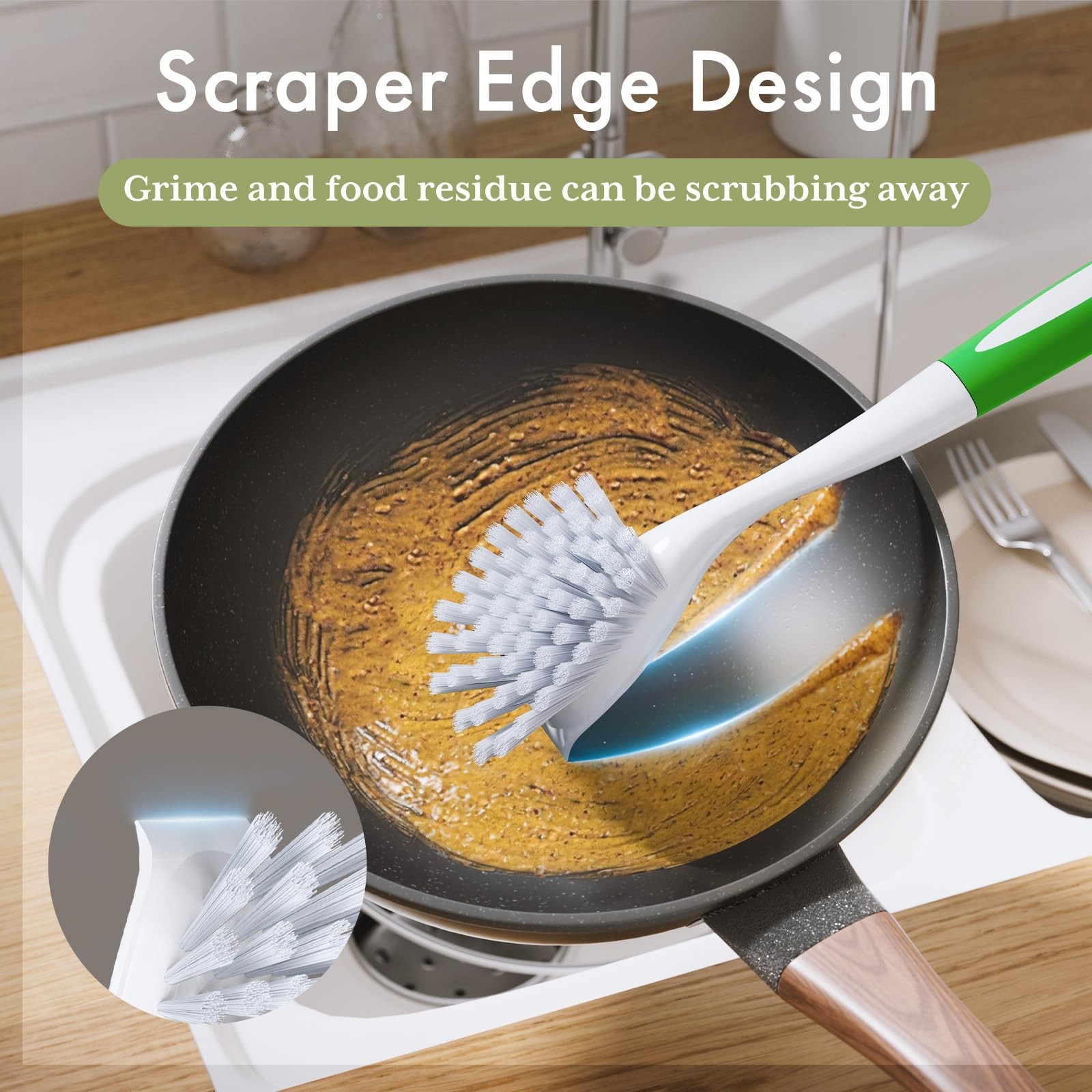 Amazer Dish Brush with Handle 2 Pack Kitchen Scrub Brushes for Cleaning Dish
