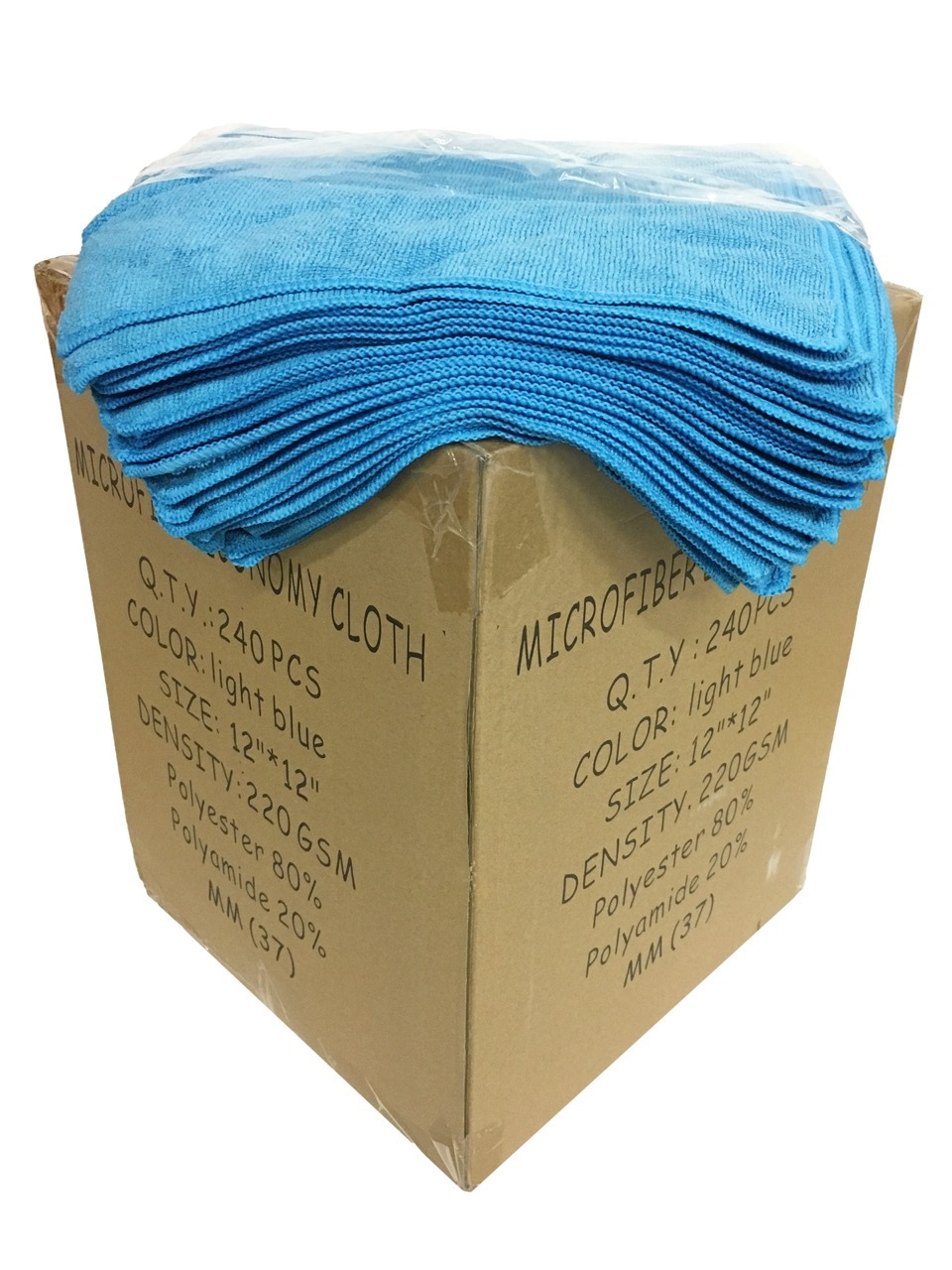 240 Case 12″x12″ Economy Grade Microfiber Cleaning Cloths/Auto 220GSM Light Blue