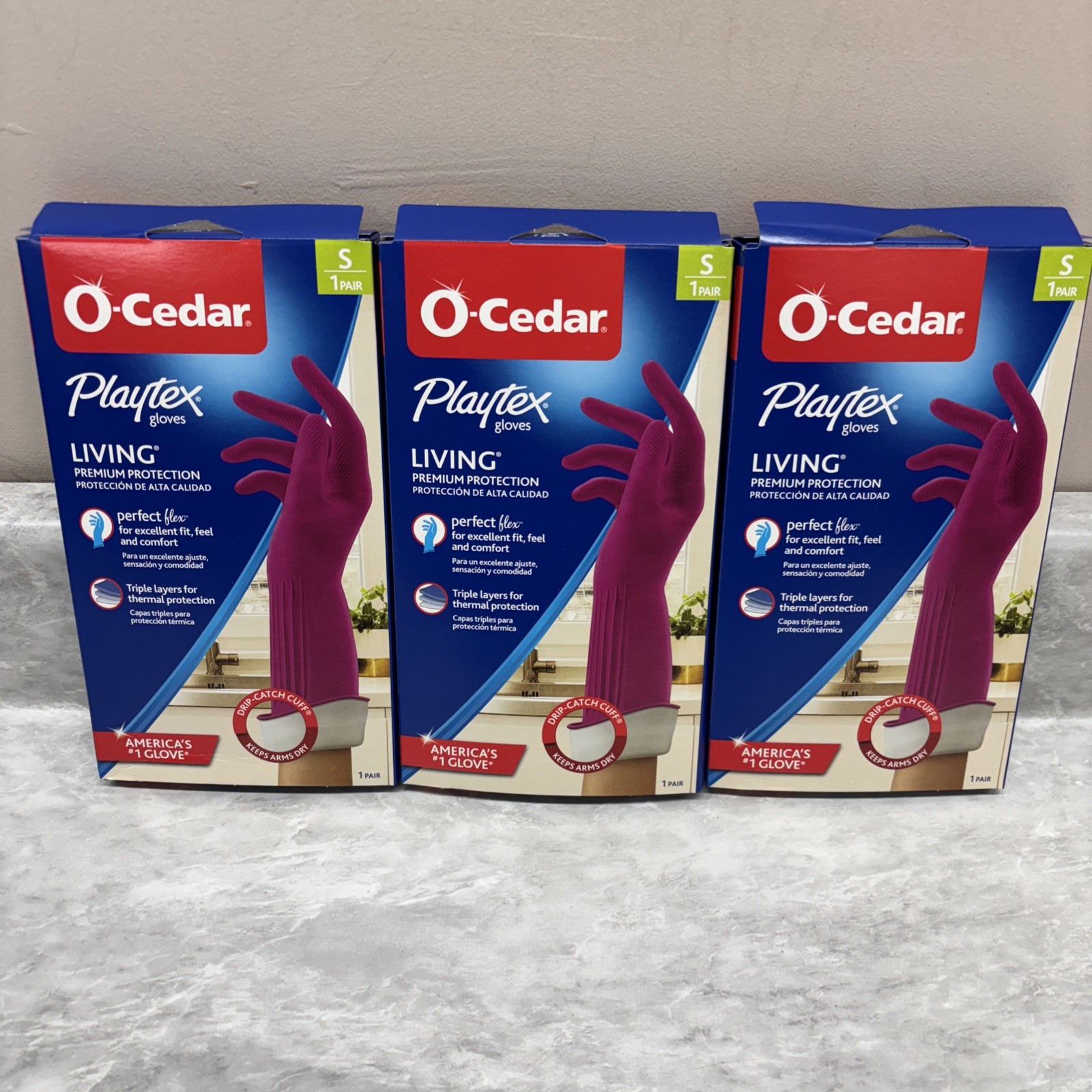Playtex Living Reuseable Rubber Cleaning Gloves Small 3 Pairs Premium Protect…