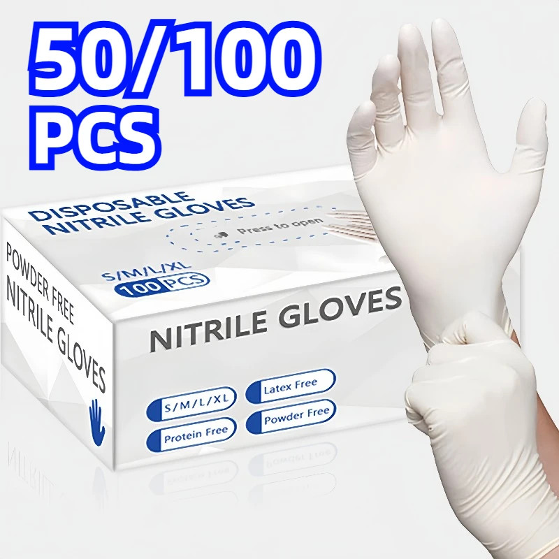 White Nitrile Gloves 50/100PCS Kitchen Cooking Cleaning Food Processing