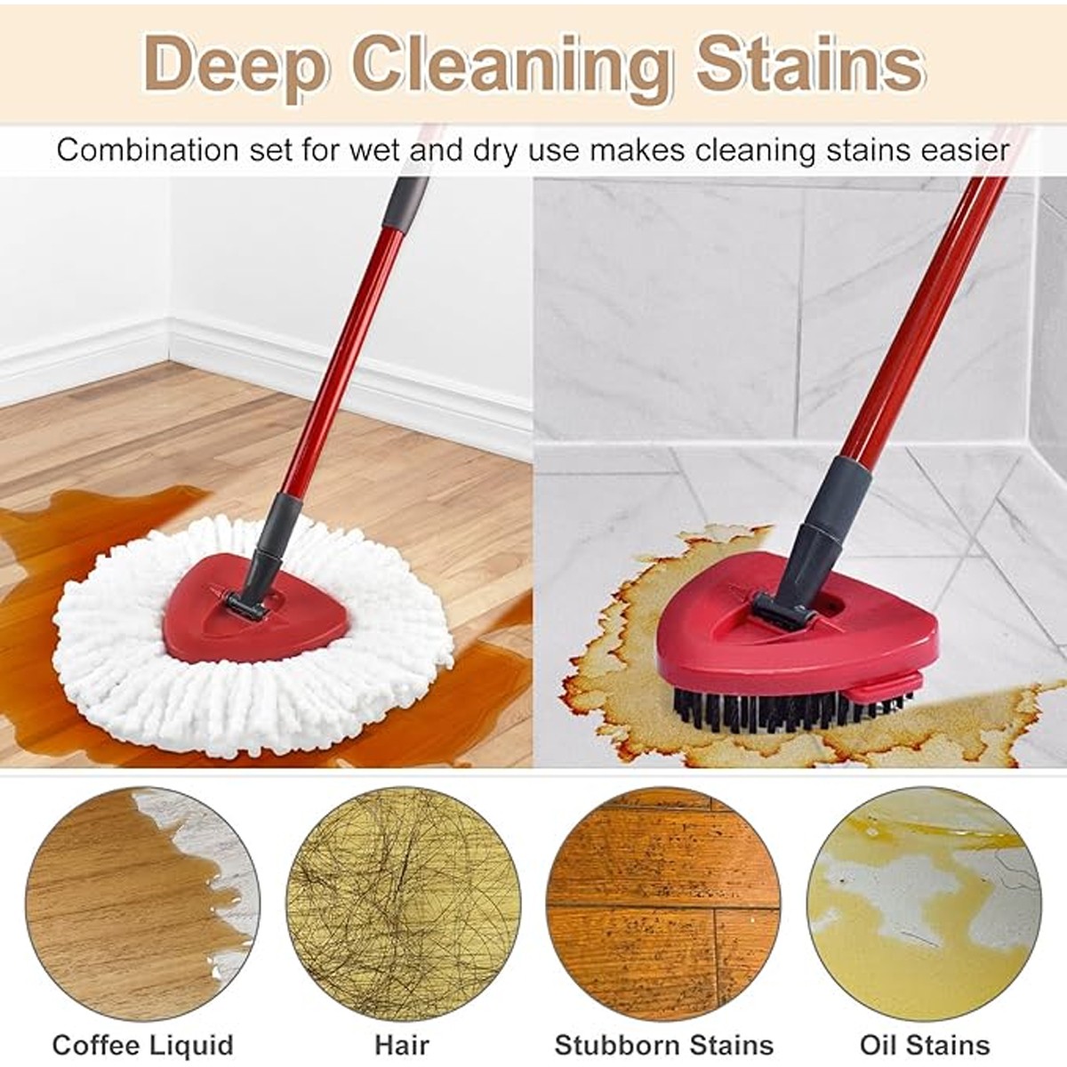 Replacement Microfiber Mop Head Easy Wring Refill For O-Cedar,Brush+mop base kit