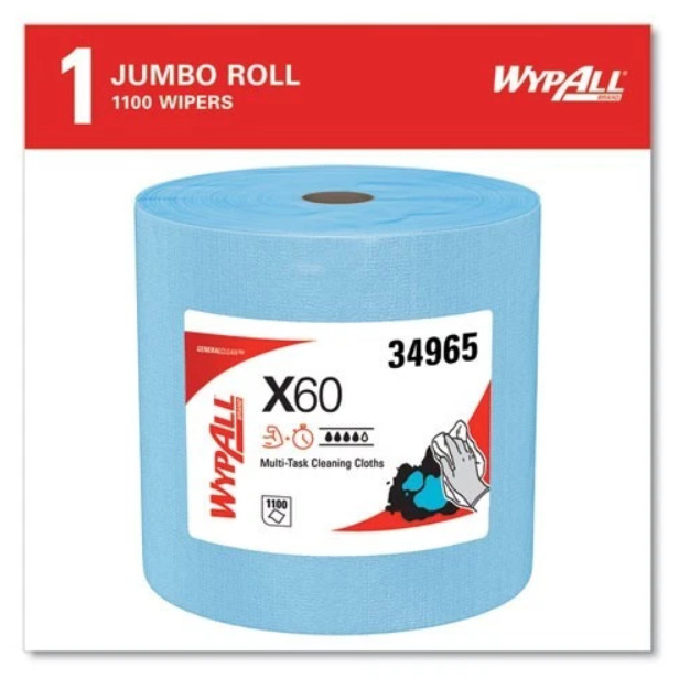 WypAll General Clean X60 Cloths, Jumbo Roll, 12.5 x 13.4, Blue, 1,100/Roll