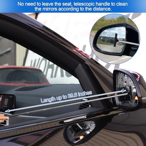 2 Pcs Car Mirror Wiper, 38.6in Handle Car Side Mirror Squeegee, Car Mirror