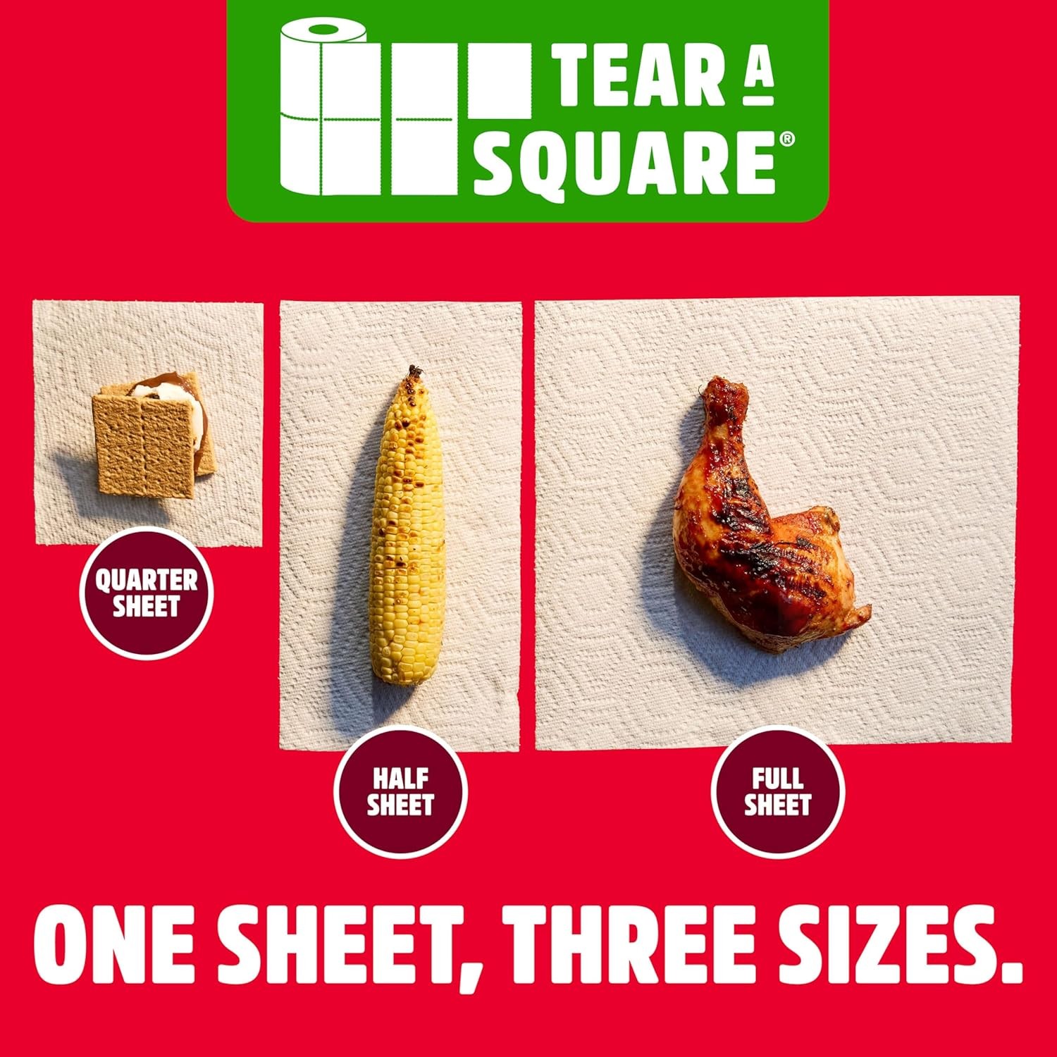 Tear-A-Square 3-Ply Paper Towels, 2 Triple Rolls = 6 Regular Rolls, Strong,