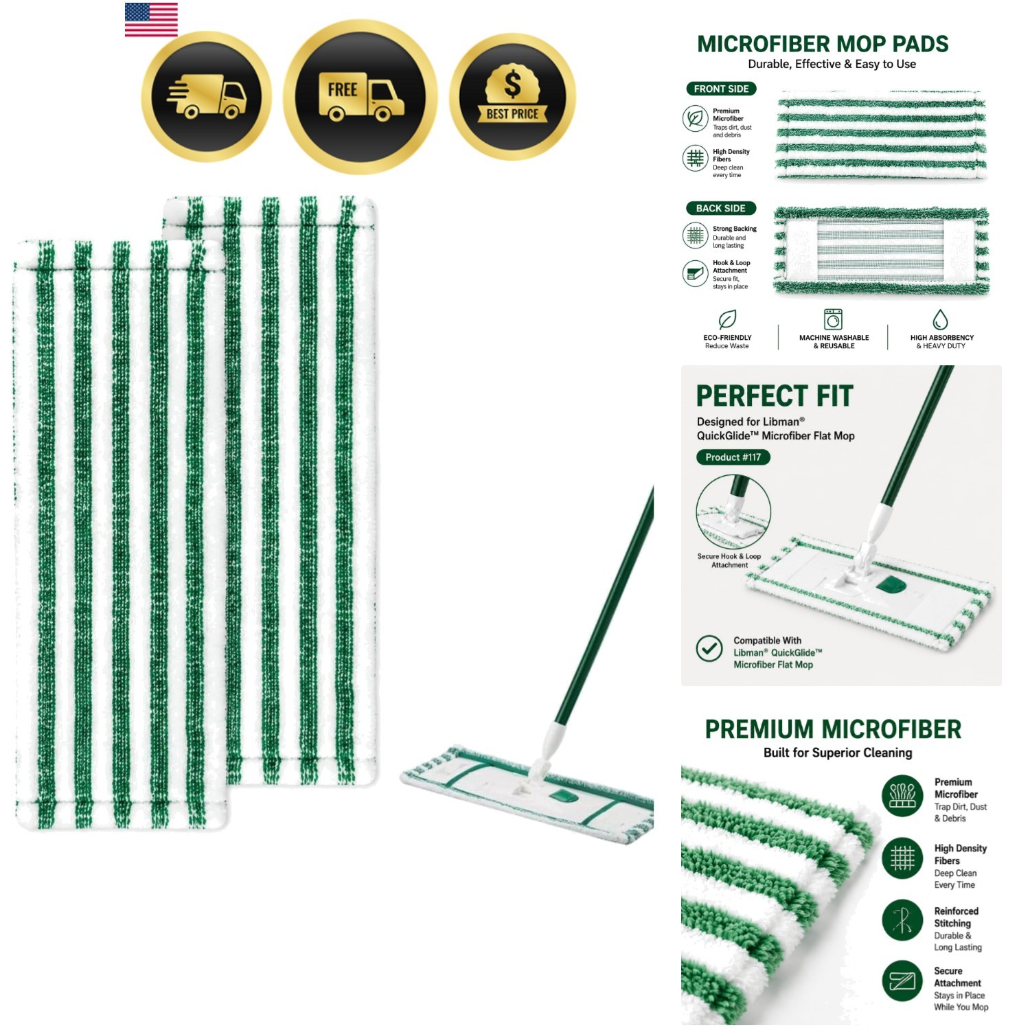 Libman Wet & Dry Microfiber Mop Refills – 2 Pack Reusable Washable Microfiber…