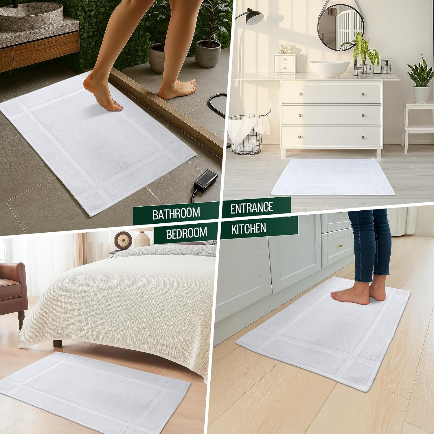 Pack of 6 100% Cotton Bath Mat Towels, 20×30 inches, Soft & Absorbent Floor