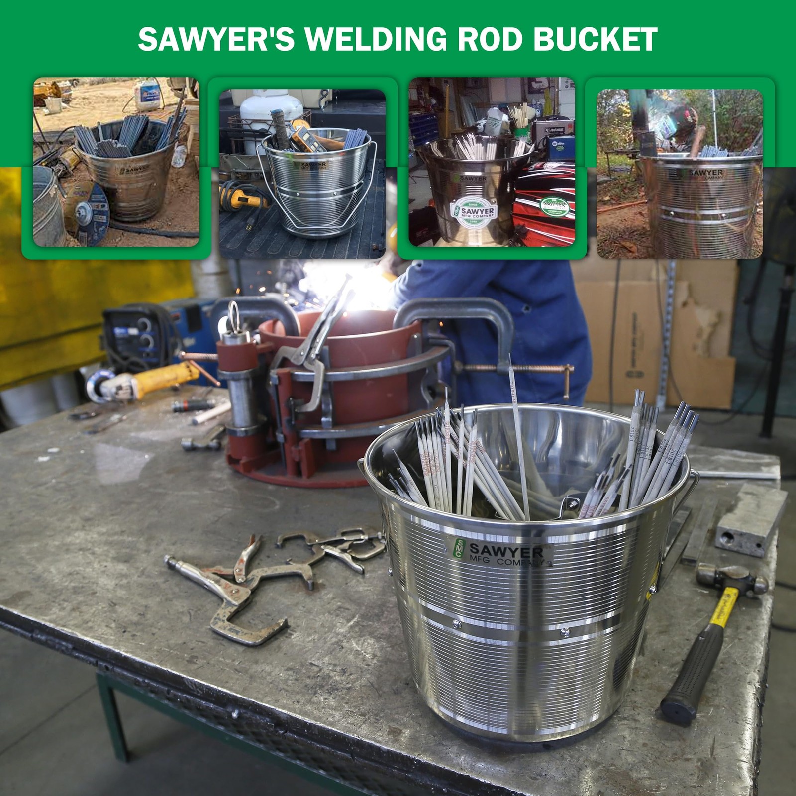 Sawyer’s Stainless Steel Welding Rod Bucket – 4.5 Gal Metal Pail with Partiti…