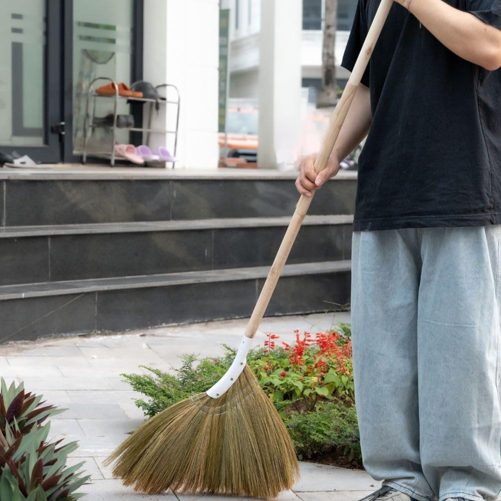 Natural Broom – Indoor Grass Broom – Long Handle Broomstick for House, Garage, O
