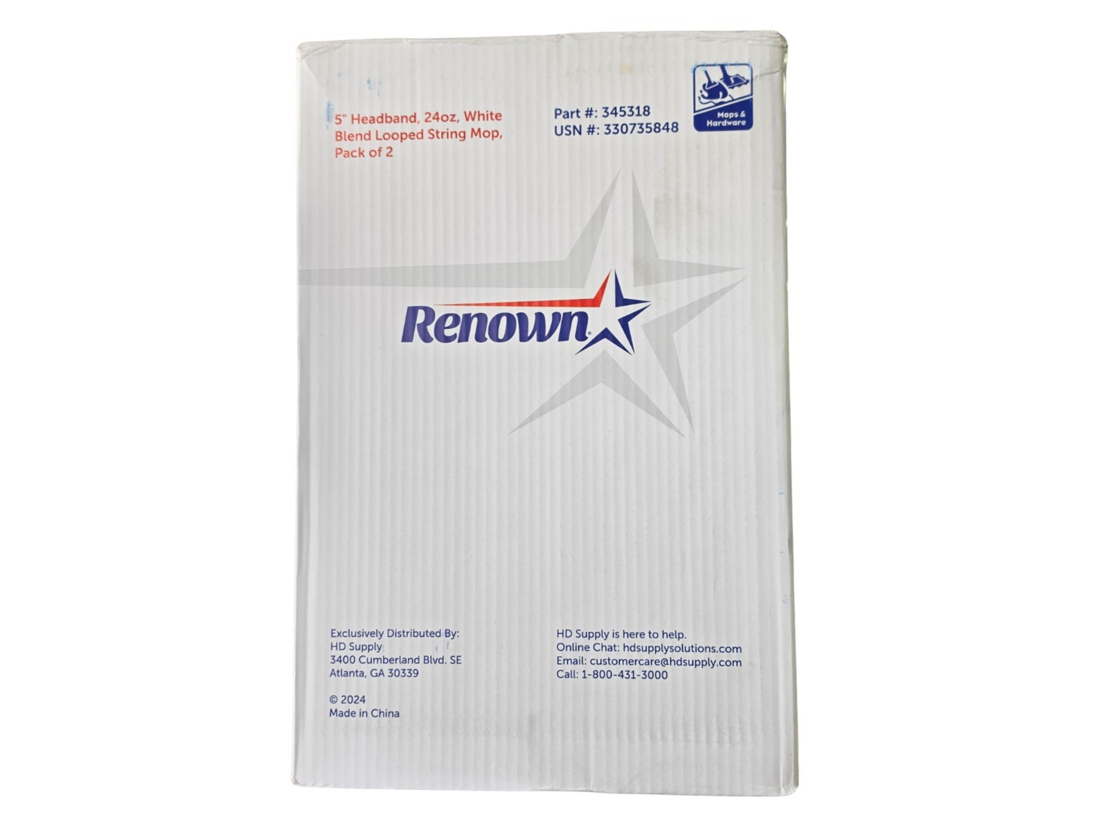 Renown 5 In. Headband 24 Oz. White Blend Looped String Mop CASE (12 Mop Heads)