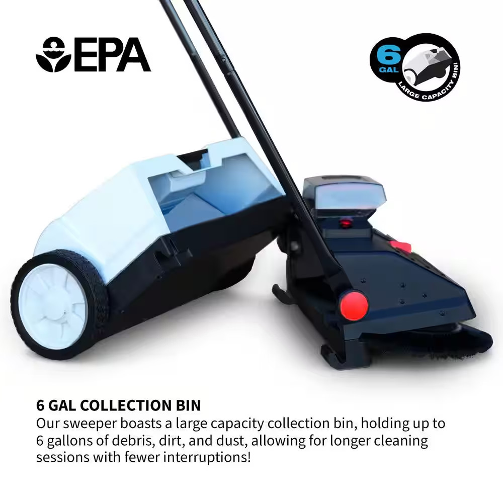 22 In. W Battery Powered Electric Floor Sweeper with Double Brush System, 18V Li