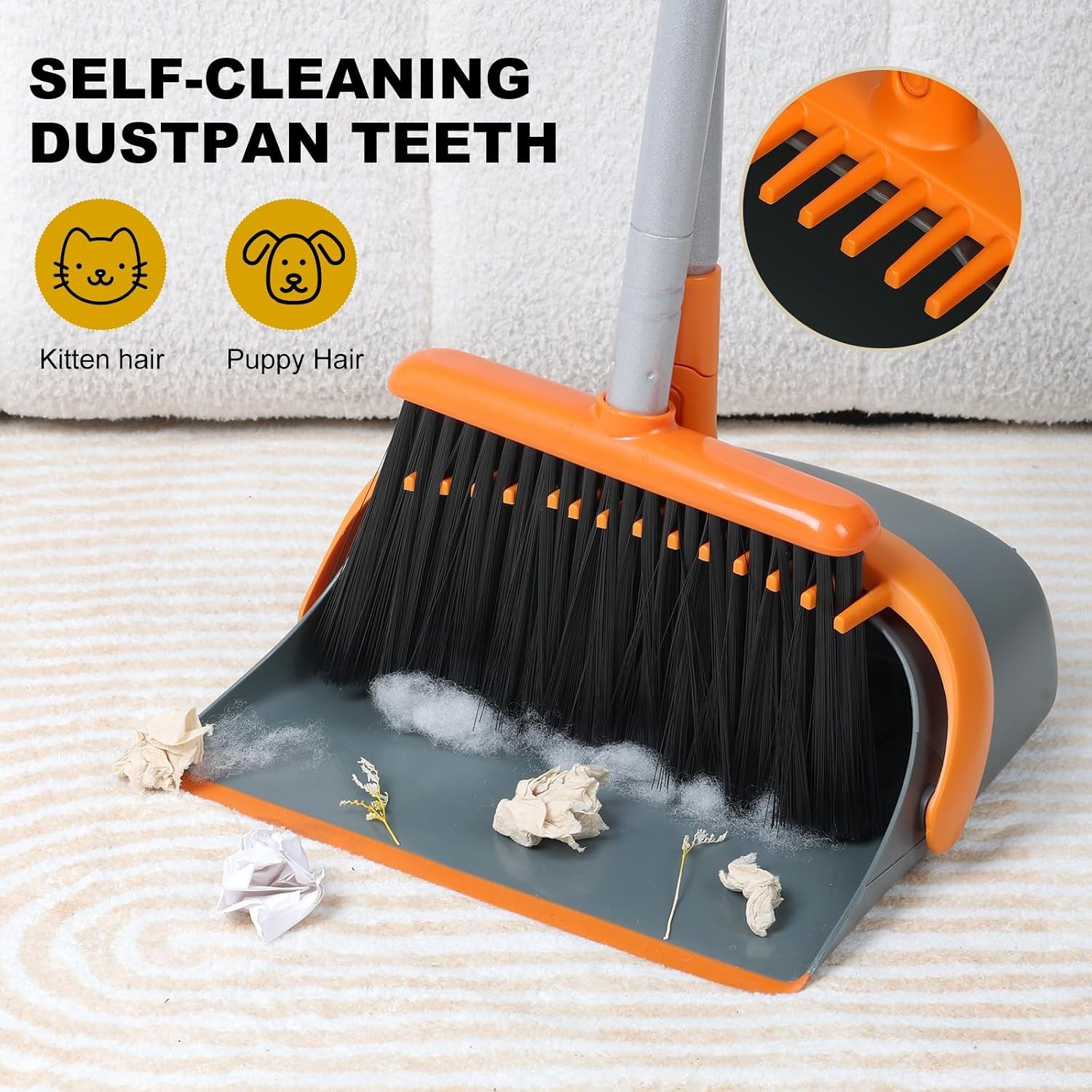 Broom & Dustpan Set W/ 54 Inch Long Handle Perfect Dust Pan & Brush Combo Home