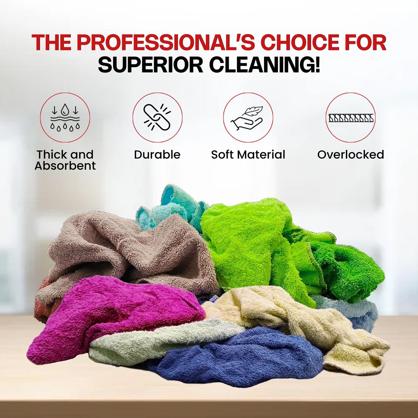 Premium Terry Towel Rags – Bulk Color Cotton Cleaning Cloths, Soft Wipers – Bags