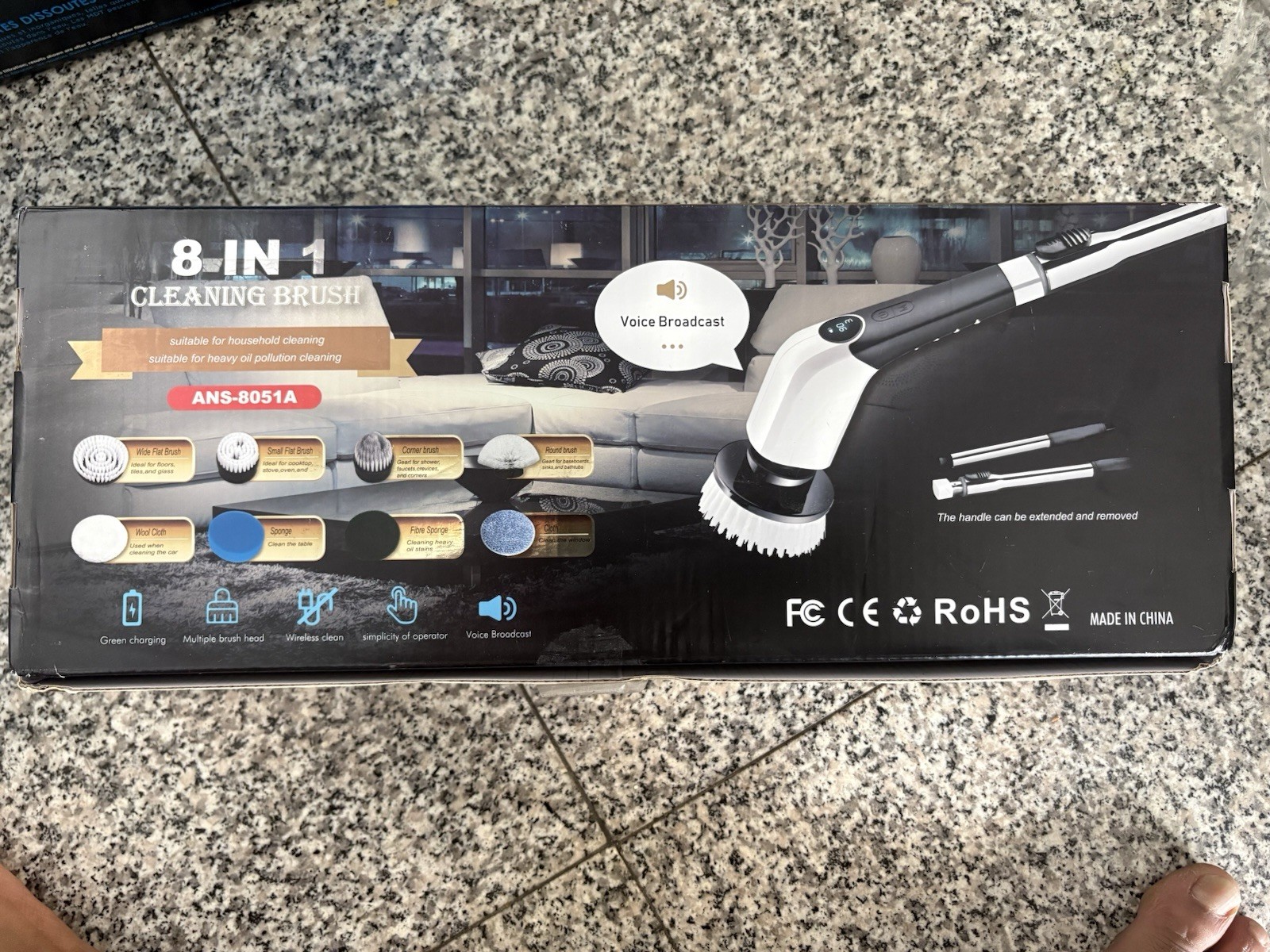 YKYI 8-in-1 Cleaning Brush Wireless Extendable/Removable Handle ANS-8051A