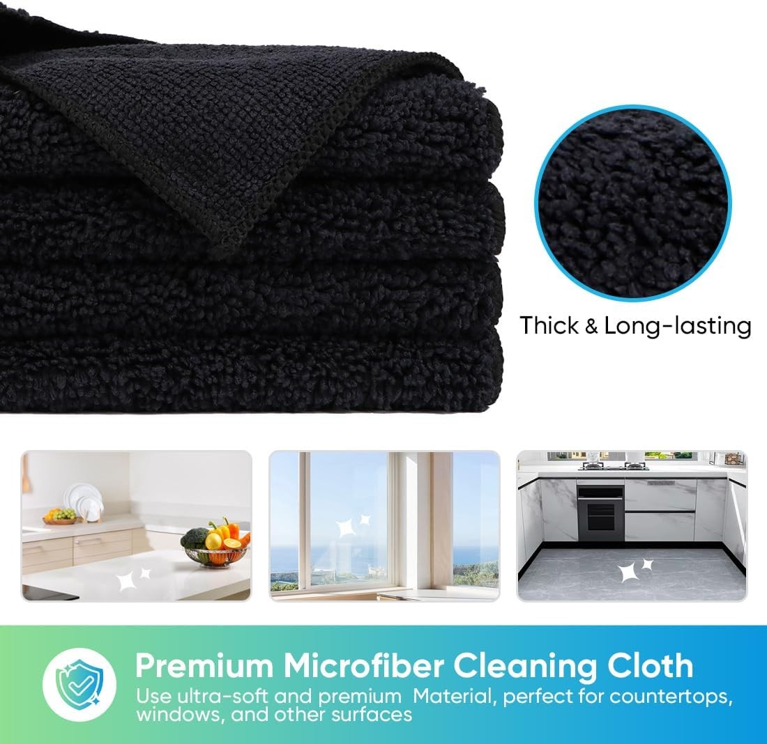 HOMEXCEL Black Microfiber Cleaning Cloth, 12 Pack Premium Small,