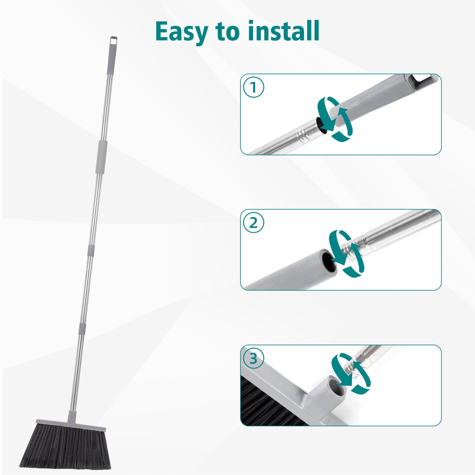 PBHEPJ Broom, 4 Pack Outdoor Broom for Floor Cleaning, 58″ Long Stainless Ste…