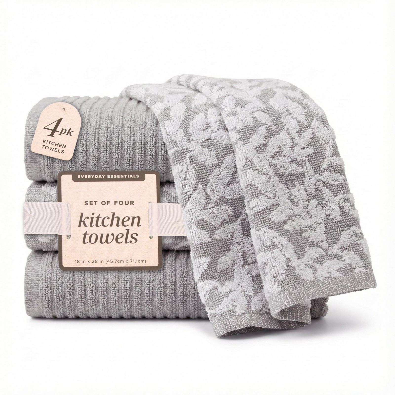 Kitchen Towels, Cotton Hand Towels, Grey and White Vine Ribbed Hand Drying Cl…
