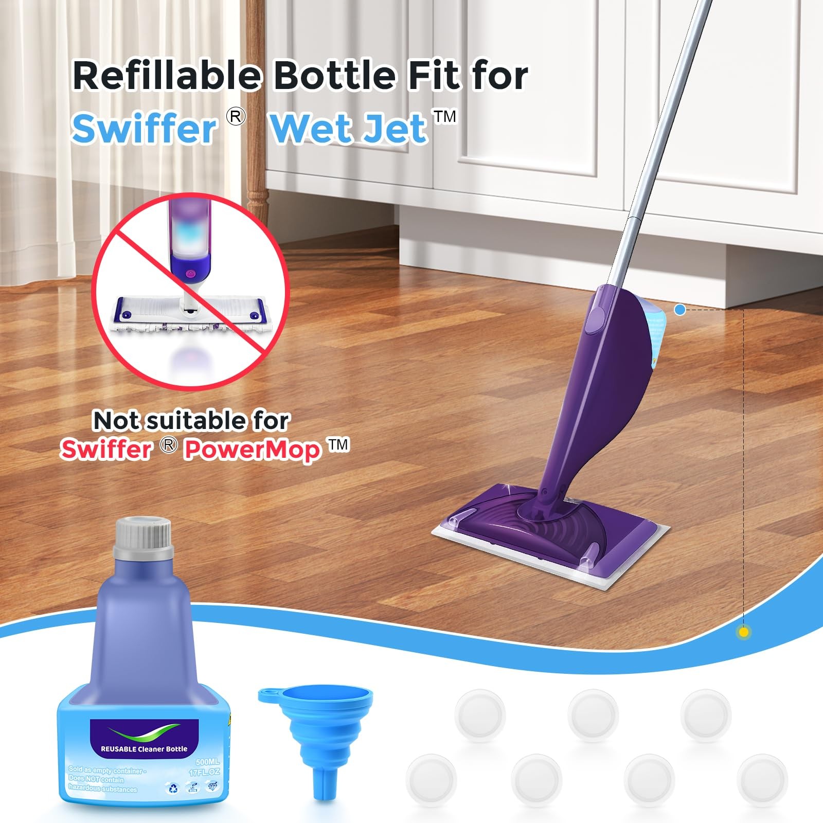 Ndoge Replacement Bottle for Swiffer® Wet Jet™ Mop, Refillable, 500 ML Leak-P…