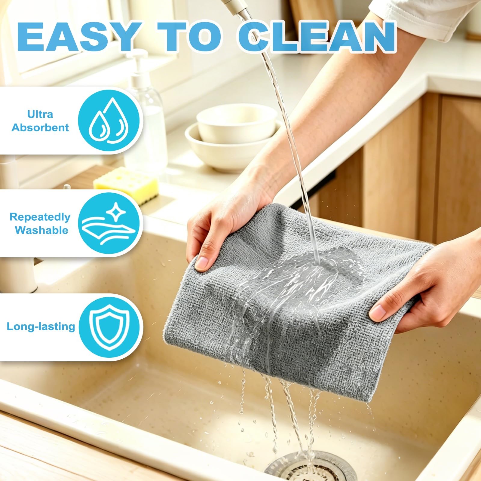 Puomue 55 Pack Microfiber Cleaning Cloth Roll, Tear Away 9”X11”-55PK, Grey