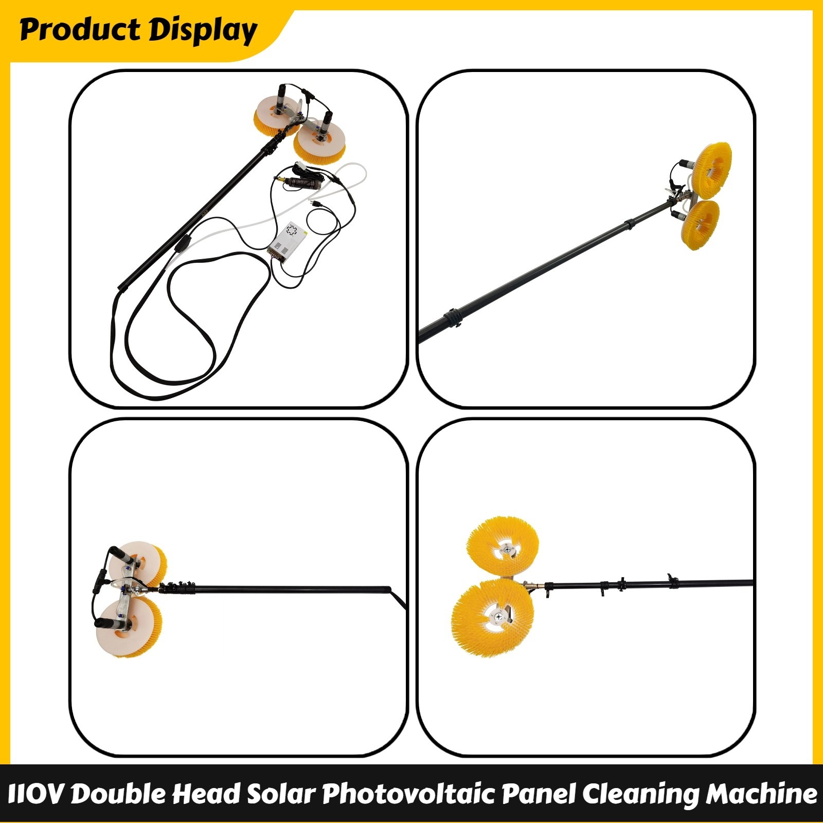 110V Electric Double Head Solar Photovoltaic Panel Cleaning Brush 4m Adjustable