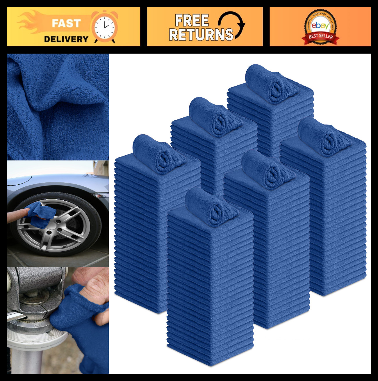 150 Pack Cotton Cleaning Rags – 12×14 Absorbent Towels for Garage, Auto & Home